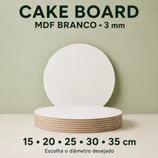 Kit 10 Cake Board MDF Branco 3mm Base Redonda para Bolo 15 20 25 30 35cm