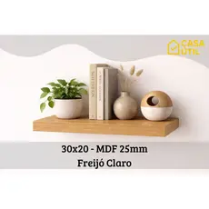 Prateleira 30x20 cm MDF 25mm Freijó Claro com Suporte Invisível Reforçado| Sala, Cozinha e Quarto