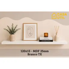 Prateleira Flutuante 120x15 cm MDF 25mm Branca com Suporte Invisível Sala, Cozinha e Quarto
