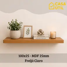 Prateleira Flutuante 100x25 cm MDF 25mm Freijó com Suporte Invisível Sala, Cozinha e Quarto