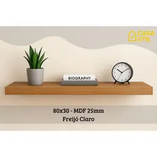 Prateleira 80x30 cm MDF 25mm Freijó Claro com Suporte Invisível Reforçado| Sala, Cozinha e Quarto