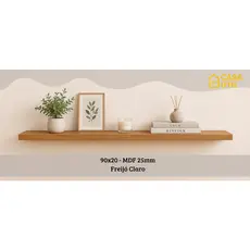 Prateleira 90x20 cm MDF 25mm Freijó Claro com Suporte Invisível Reforçado| Sala, Cozinha e Quarto