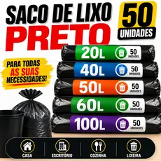Sacos de Lixo em tamanhos variados  100L | 60L | 40L | 20L - Envio Imediato - Kit com 50 ou 100 un.