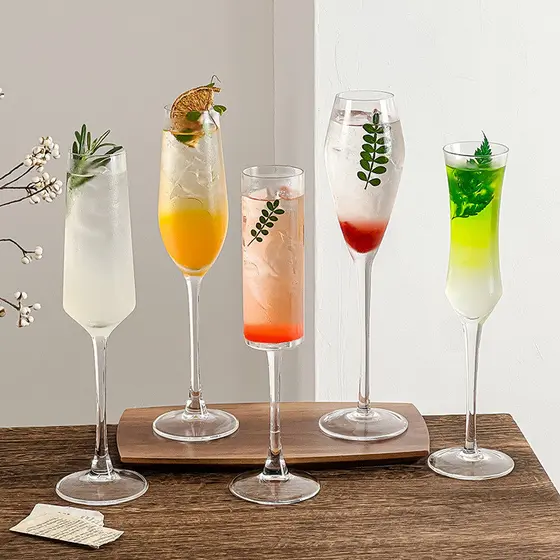 Conjunto clássico de taças de champanhe de vidro para uso doméstico, taças de haste reta de alta estética, taças de coqu