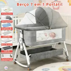 Berço Moisés 7 em 1 Portátil Co-bed Balanço Mosquiteiro Altura Ajustável Bebê Recém-Nascido 0-24M