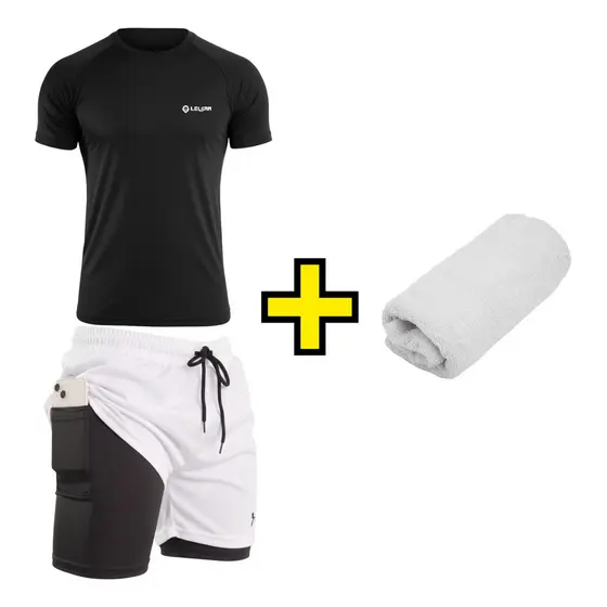 Kit Masculino Short 2 Em 1 + Camisa Térmica Academia Fitness