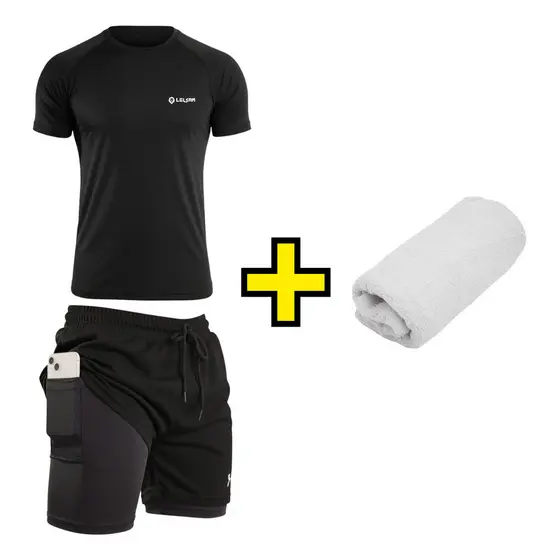 Kit Treino Masculino 1 Short Duplo 2em1 + 1 Camisa Térmica manga curta Fitness