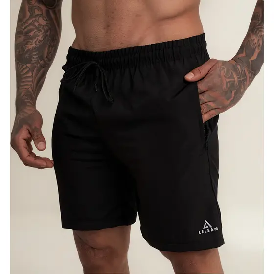 Bermuda Tactel Masculina Academia Leve Bolso Zíper Cordão