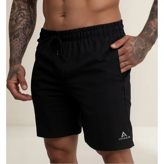 Bermuda Tactel Masculina Academia Leve Bolso Zíper Cordão