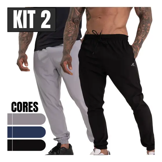 Kit 2 Calças Jogger Slim Masculina Tactel Esportiva Treino