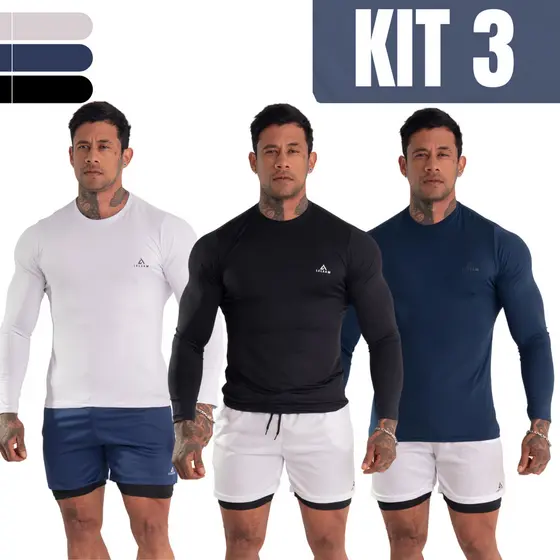 Kit 3 Camisas Manga Longa Térmicas Masculina Proteção Uv