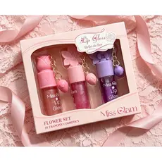 Kit Lip Gloss Flor 3 Cores 💐 Gloss Labial Hidratante Brilho Espelhado | Maquiagem Fofa Kawaii Chaveiro Feminino MG-89