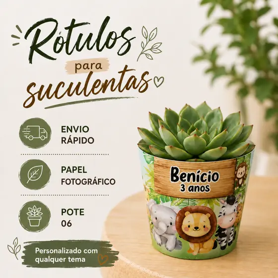 Rótulos para Mini Suculentas Safari Lembrancinha Personalizada