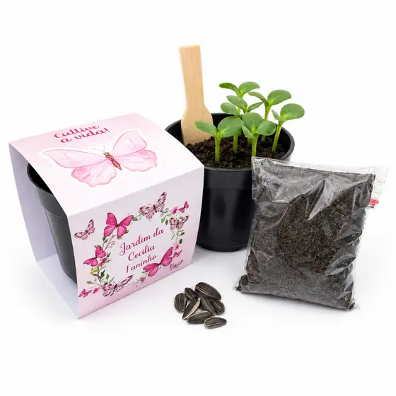 Lembrancinha Para Plantar Personalizada Kit Plantio Jardim das Borboletas Rosa Lembrancinha Ecológica Jardim Encantado