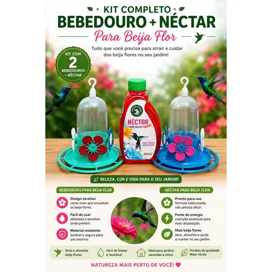BEBEDOURO BEIJA -FLOR COM POLEIRO E NÉCTAR KIT 2 BEBEDOURO 1 NÉCTAR