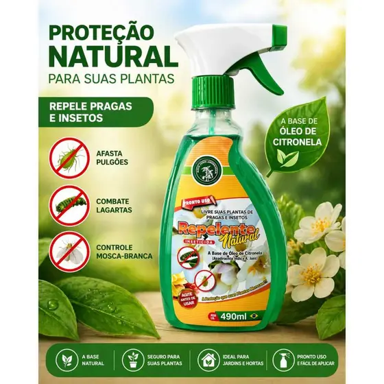Inseticida Repelente Natural Pronto uso BASE ÓLEO DE CITRONELA Repelente 490 Ml para plantas Jardim