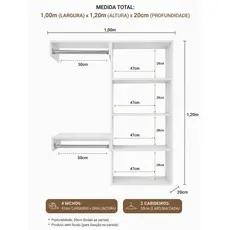 Closet Aberto Arara Suspenso Cabideiro de Parede MDF