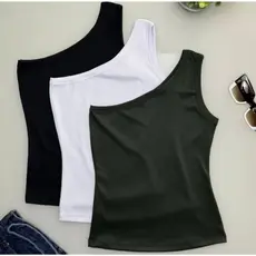 Kit c/ 3 Blusa Regata Básica Canelada Um Ombro Só Mula Manca