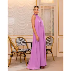 Vestido Longo Gola Alta Frente Única Costa Nua