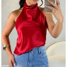 Blusa Frente Única Acetinada Elegante Final de Ano Natal Confraternização
