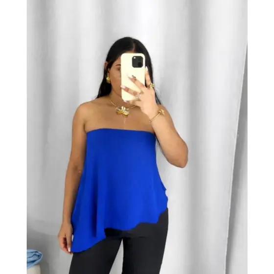 Blusa Bata Assimétrica Boho Chic Tomara Que Caia Crepe Duna