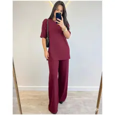 Conjunto Feminino Camiseta Manga Curta Longa e Calça Pantalona