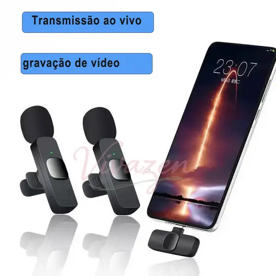 Microfone de Lapela Sem Fio Microfone Lapela Sem Fio Iphone/Tipo C Profissional