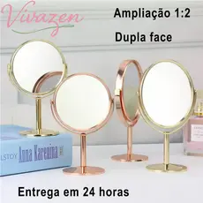 Espelho De Mesa Maquiagem Dupla Face Aumenta 2 X Gira 360– Espelho Feminino Portatíl/cada Lado Diferente