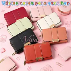 Carteira Feminina Elegante Couro PU Porta Cartões Moedas e Dinheiro - 5 Cores