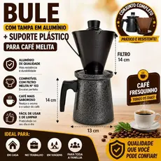 Caneco Bule de Alumínio com Tampa + Suporte Porta Filtro de Café Melitta 104 Capacidade 1,8 Litros