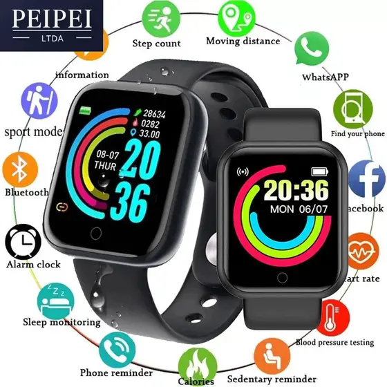 Smartwatch D20 Pro Y68 Relógio Inteligente Com Marcação De Batimentos Bluetooth