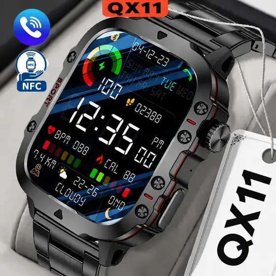 Smartwatch QX11de 2026, com tela de 1,73 NFC polegadas e chamada sem fio via Bluetooth