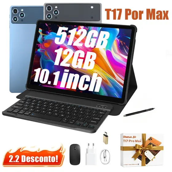 2026 Tablet T17 PRO MAX amx  mouse teclado 12GB RAM 512GB ROM Android14 com case 10.1 polegadas câmera 32MP