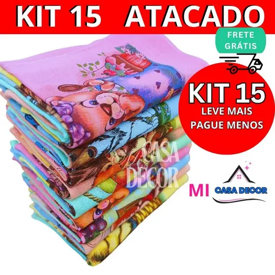 Kit 15 Pano De Prato Colorido Grande Atacado Algodão De Cozinha Estampado