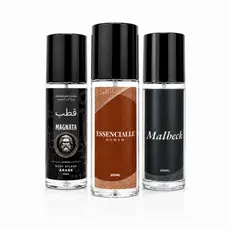 Trio Body Splash Masculino Amadeirado Magnata, Malbeck e Essencialle 200ml Cada
