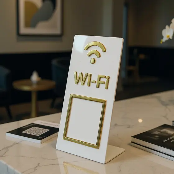 Placa Wifi Display Acrílico Espelhado QR Code Mesa Balcão