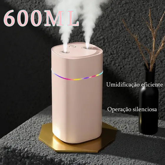 Umidificador De Ar Grande 600ML Ultrassônico Aromatizador Bicos Dupla Difusor Promoção