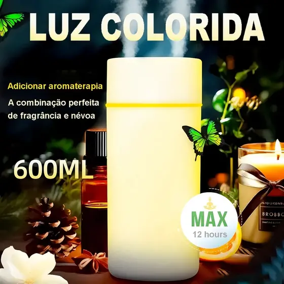 Umidificador De Ar Grande 600ML Coloridas Saída Dupla Luzes LED's Silencioso Neblinas Aromatizador