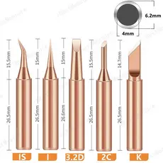 Kit 5 Pontas para Ferro de Solda Cobre Para estação de Solda