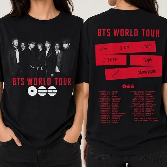 Camiseta Masculina Feminina Oversized Estampa BTS World Tour Integrantes Álbuns T‑shirt Streetwear Kpop Moda Fã Casual