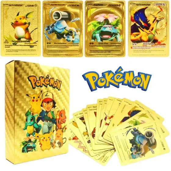 Kit Cartas Pokémon 55 Peças Gold Edition Cards Raros e Colecionáveis