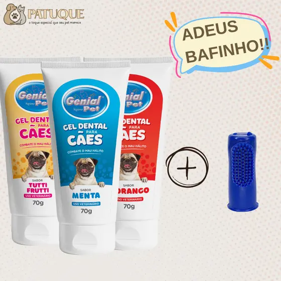 Creme dental e Escova Dedeira para Cães Cachorro Gato Genial Pet