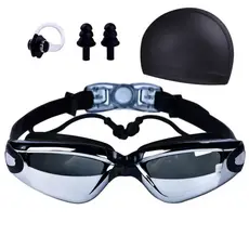 Oculos Natação Profissional Completo Espelhado + Touca + Protetores + Clipe Nasal