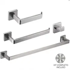 Acessórios Banheiro 4 Aço Inox Escovado Quadrado Luxo Toalheiro Papeleira Gancho Premium Moderno