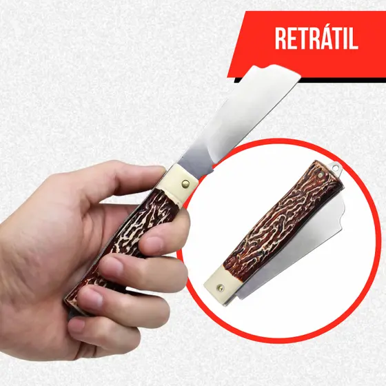 Canivete de Bolso Retrátil Ponta Larga Aço Inox Pica Fumo Pesca Roça Camping Dobrável