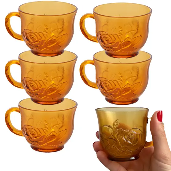 kit Jogo 6 Xícaras Âmbar 210ml Kit com 6 Unidades para Chá e Café