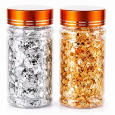 Pote Grande Folha de Ouro Prata / Resina Epóxi/ Encapsulamento Nails / Alongamento