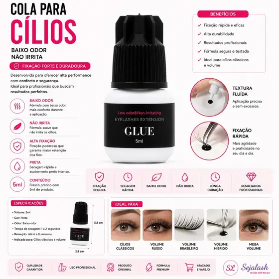 Cola Para Cílios Funmix  5ml Preta Baixo Odor Não Irrita Extensão De Cílios