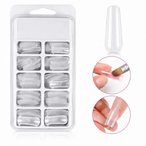 Molde F1 Tips Poygel Gel Unhas Postiças Transparente C/ 100 Und Curvatua C Reutilizavel