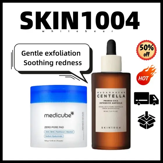 7.7skin1004 + medicube] Zero Pore Pad 70pcs + Probio-Cica Ampola Intensiva 95ml | Esfoliação , Acalma Vermelhidão , Refi